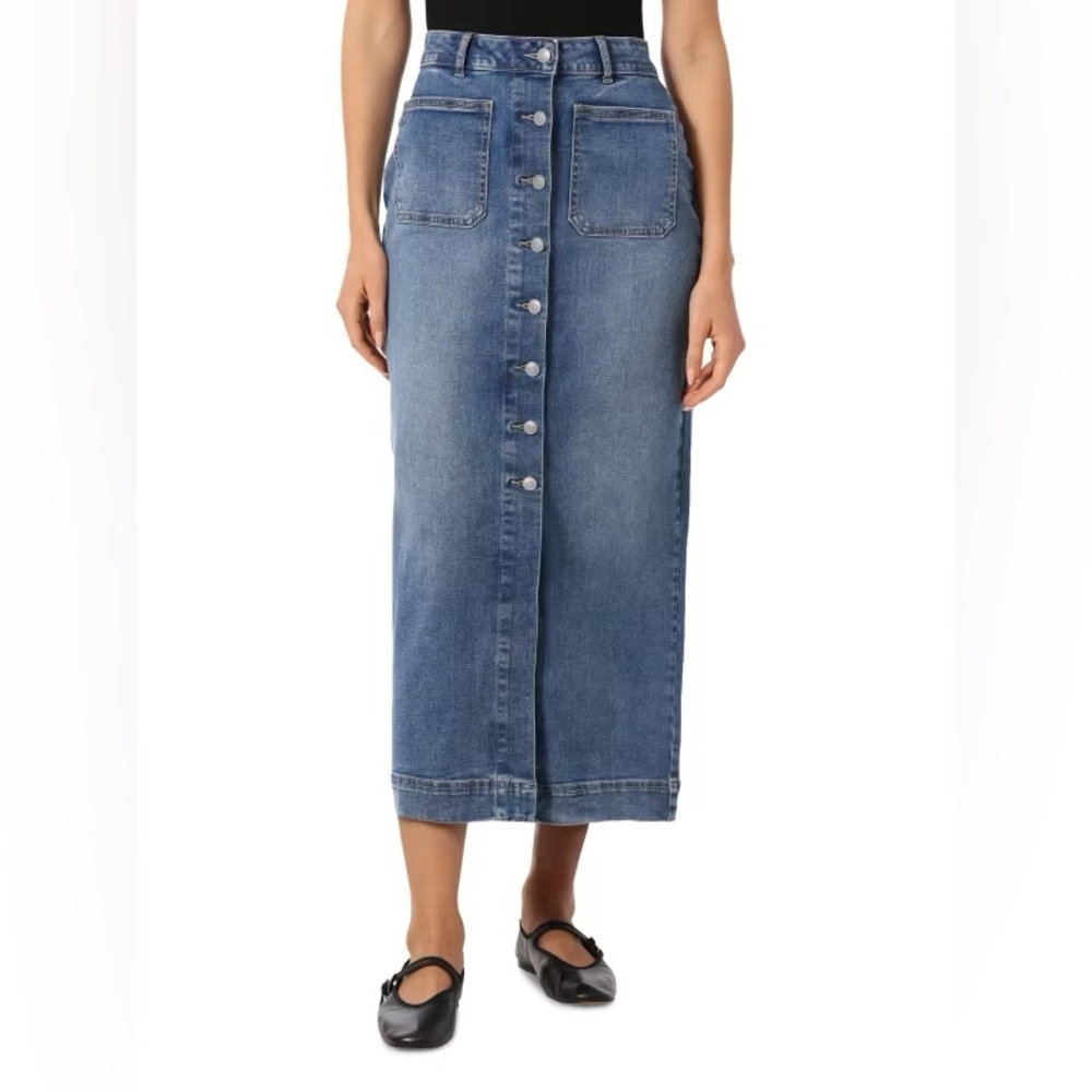 Bagatelle Collection Button Front A-Line Midi Length Denim Jean Skirt, Size 8 - Picture 1 of 13